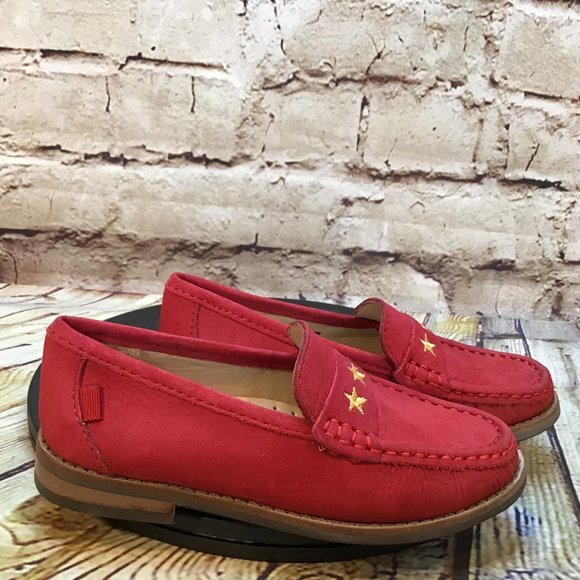 Marc Joseph Kids Leather Gold Star Royal Red Moc Toe Dress Loafers Size 10.5 - Picture 1 of 8